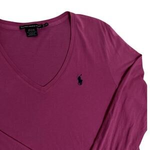 Ralph Lauren Sport Shirt Women's XL Hot Pink Long Sleeve V Neck Pullover Pony